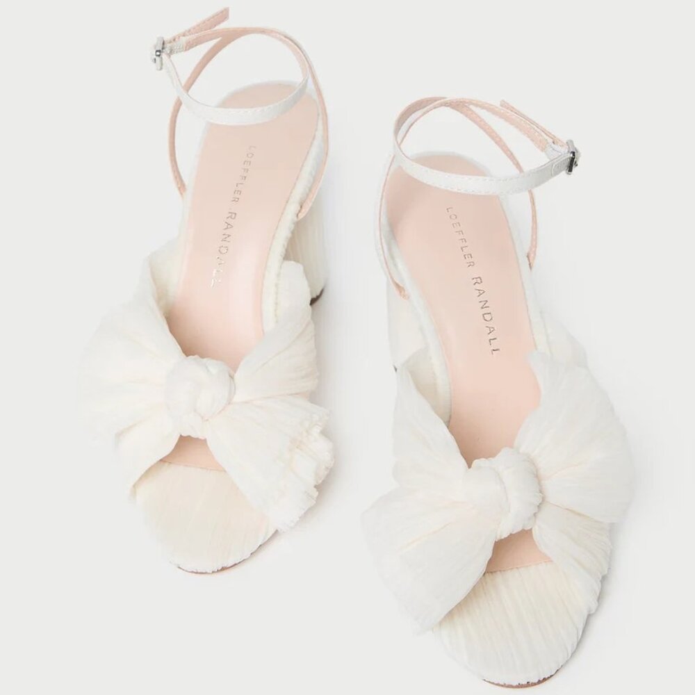 NEW w/ BOX: Loeffler Randall Camellia Pearl Pleated Bow Heel Pearl 8.5